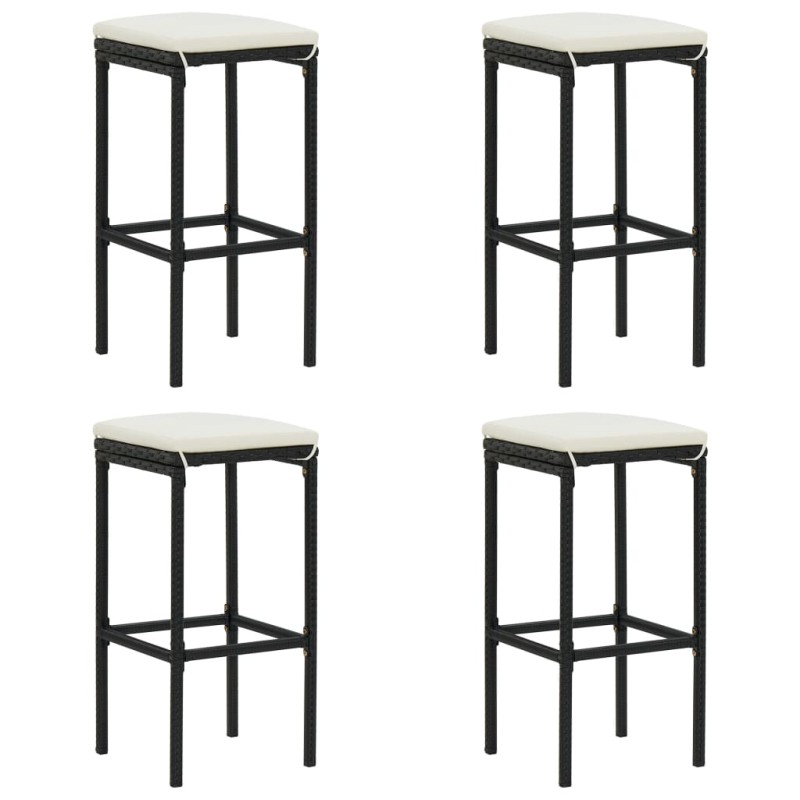 vidaXL Barhocker mit Kissen 4 Stk. Schwarz Poly Rattan vidaXL Barhocker mit Kissen 4 Stk. Schwarz Poly Rattan