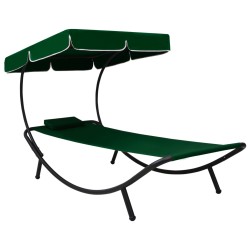 vidaXL Garten-Sonnenliege mit Sonnendach und Kissen Grün