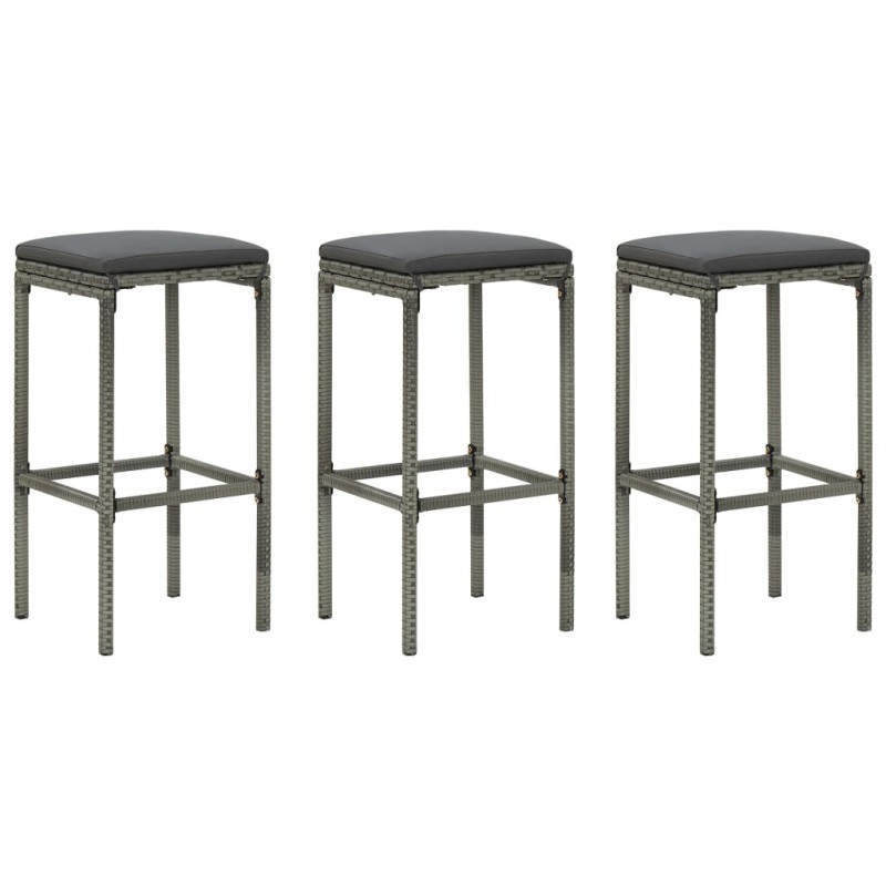 vidaXL Barhocker mit Kissen 3 Stk. Grau Poly Rattan vidaXL Barhocker mit Kissen 3 Stk. Grau Poly Rattan
