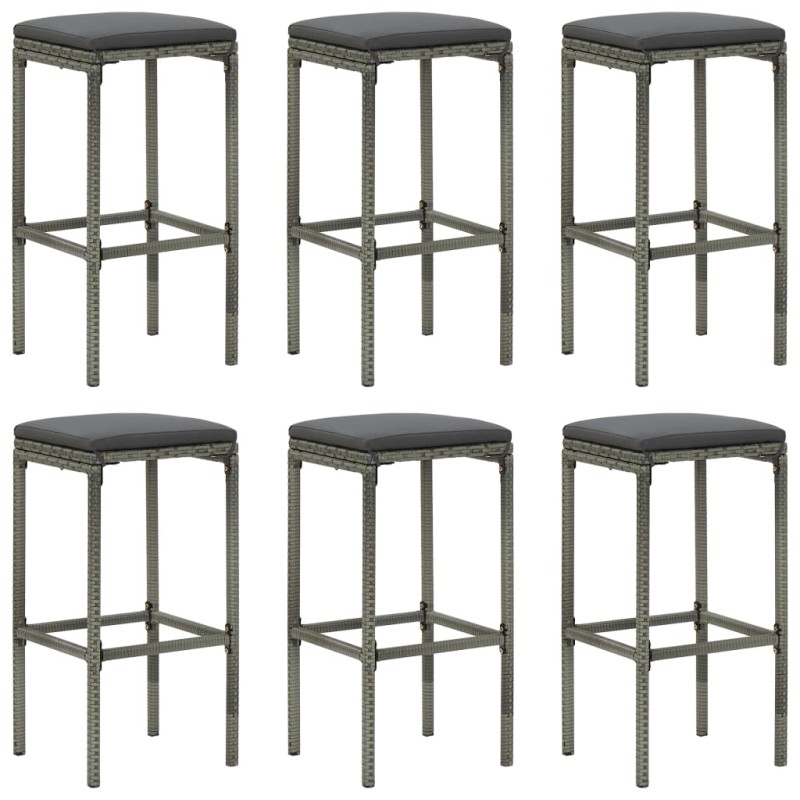 vidaXL Barhocker mit Kissen 6 Stk. Grau Poly Rattan vidaXL Barhocker mit Kissen 6 Stk. Grau Poly Rattan