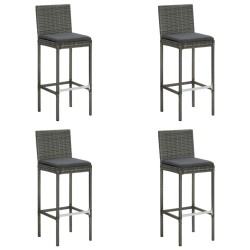 vidaXL Garten-Barhocker mit Kissen 4 Stk. Grau Poly Rattan