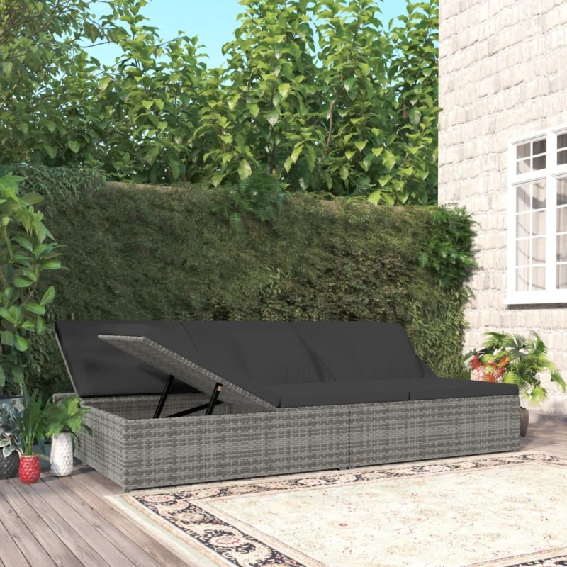 vidaXL Sonnenliege mit Auflagen Poly Rattan Dunkelgrau vidaXL Sonnenliege mit Auflagen Poly Rattan Dunkelgrau