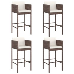 vidaXL Barhocker 4 Stk. mit Kissen Braun Poly Rattan