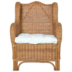 vidaXL Sessel mit Kissen Hellbraun Natürliches Rattan und Leinen