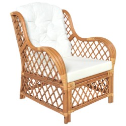 vidaXL Sessel mit Kissen Hellbraun Natur-Rattan und Leinen