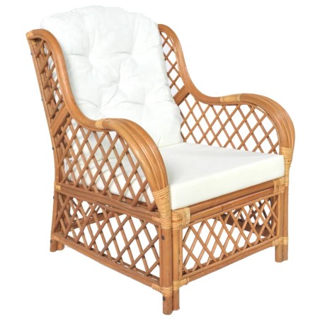 vidaXL Sessel mit Kissen Hellbraun Natur-Rattan und Leinen