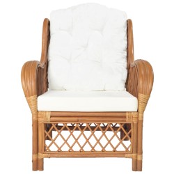 vidaXL Sessel mit Kissen Hellbraun Natur-Rattan und Leinen