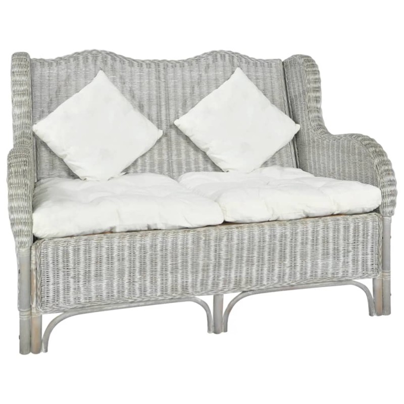 vidaXL 2-Sitzer-Sofa Grau Natur Rattan und Leinen vidaXL 2-Sitzer-Sofa Grau Natur Rattan und Leinen