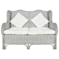 vidaXL 2-Sitzer-Sofa Grau Natur Rattan und Leinen