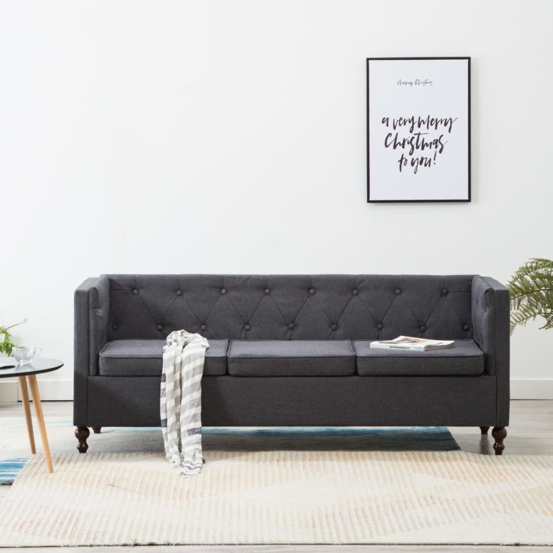 vidaXL 3-Sitzer Chesterfield-Sofa Stoffpolsterung Dunkelgrau vidaXL 3-Sitzer Chesterfield-Sofa Stoffpolsterung Dunkelgrau