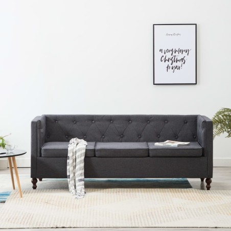 vidaXL 3-Sitzer Chesterfield-Sofa Stoffpolsterung Dunkelgrau