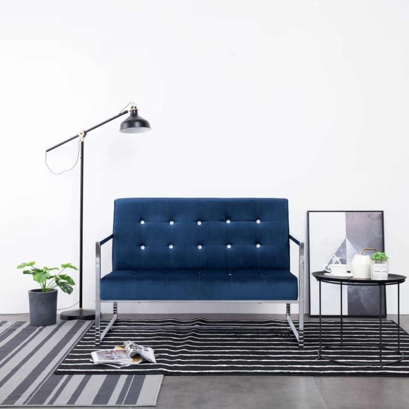 vidaXL 2-Sitzer-Sofa mit Armlehnen Blau Chrom und Samt vidaXL 2-Sitzer-Sofa mit Armlehnen Blau Chrom und Samt