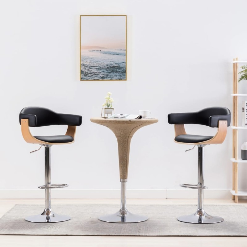 vidaXL Barhocker 2 Stk. Schwarz Bugholz und Kunstleder vidaXL Barhocker 2 Stk. Schwarz Bugholz und Kunstleder