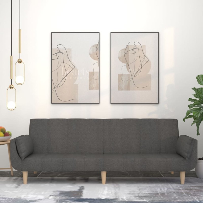 vidaXL Schlafsofa 2-Sitzer mit 2 Kissen Dunkelgrau Stoff vidaXL Schlafsofa 2-Sitzer mit 2 Kissen Dunkelgrau Stoff