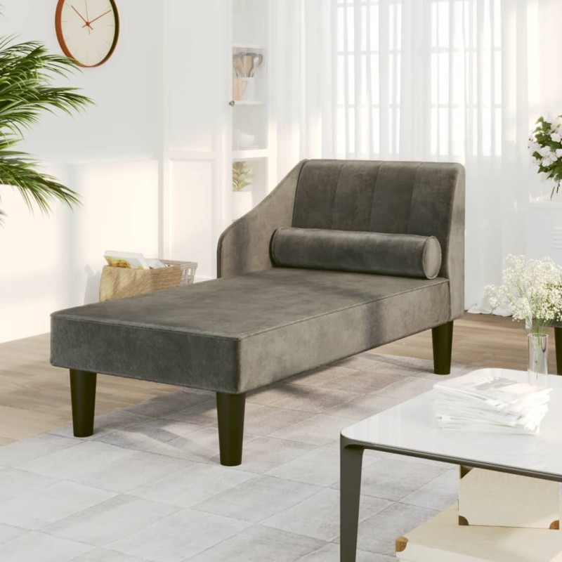 vidaXL Chaiselongue mit Nackenrolle Dunkelgrau Samt vidaXL Chaiselongue mit Nackenrolle Dunkelgrau Samt