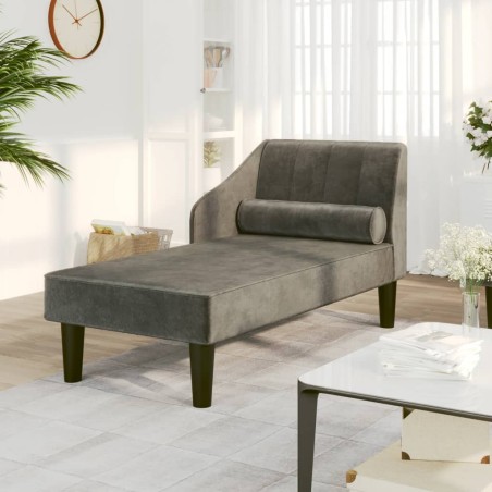 vidaXL Chaiselongue mit Nackenrolle Dunkelgrau Samt