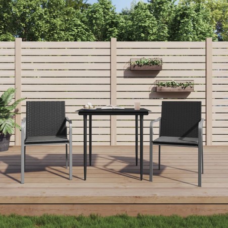 vidaXL Gartenstühle mit Kissen 2 Stk. Schwarz 56x59x84 cm Poly Rattan