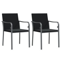 vidaXL Gartenstühle mit Kissen 2 Stk. Schwarz 56x59x84 cm Poly Rattan