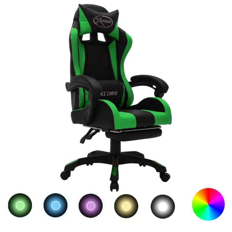 vidaXL Gaming-Stuhl mit RGB LED-Leuchten Grün und Schwarz Kunstleder vidaXL Gaming-Stuhl mit RGB LED-Leuchten Grün und Schwarz Kunstleder