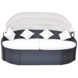 vidaXL Outdoor-Loungebett mit Dach Poly Rattan Schwarz