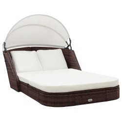 vidaXL Sonnenliege mit Dach Poly Rattan Braun