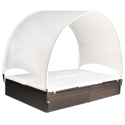 vidaXL Doppel-Sonnenliege mit Sonnendach Poly Rattan Braun