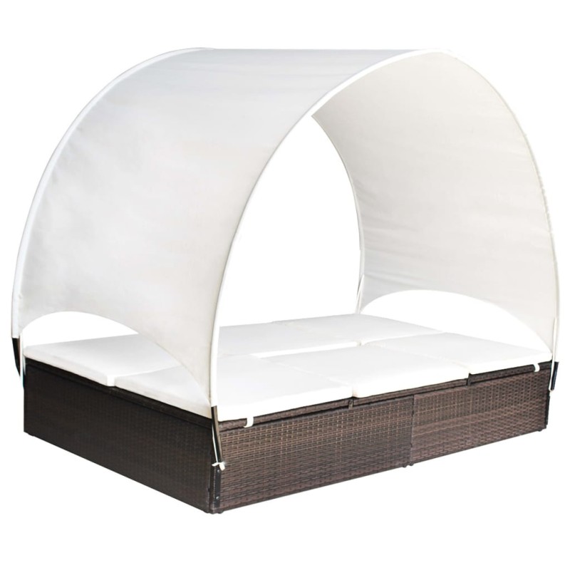 vidaXL Doppel-Sonnenliege mit Sonnendach Poly Rattan Braun vidaXL Doppel-Sonnenliege mit Sonnendach Poly Rattan Braun