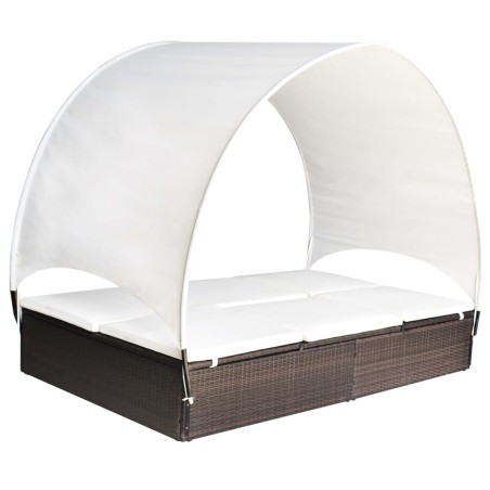 vidaXL Doppel-Sonnenliege mit Sonnendach Poly Rattan Braun