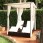 vidaXL Doppel-Sonnenliege mit Vorhang Poly Rattan Braun vidaXL Doppel-Sonnenliege mit Vorhang Poly Rattan Braun