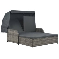 vidaXL 2-Personen-Sonnenliege mit Sonnendach Poly Rattan Grau