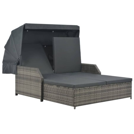 vidaXL 2-Personen-Sonnenliege mit Sonnendach Poly Rattan Grau