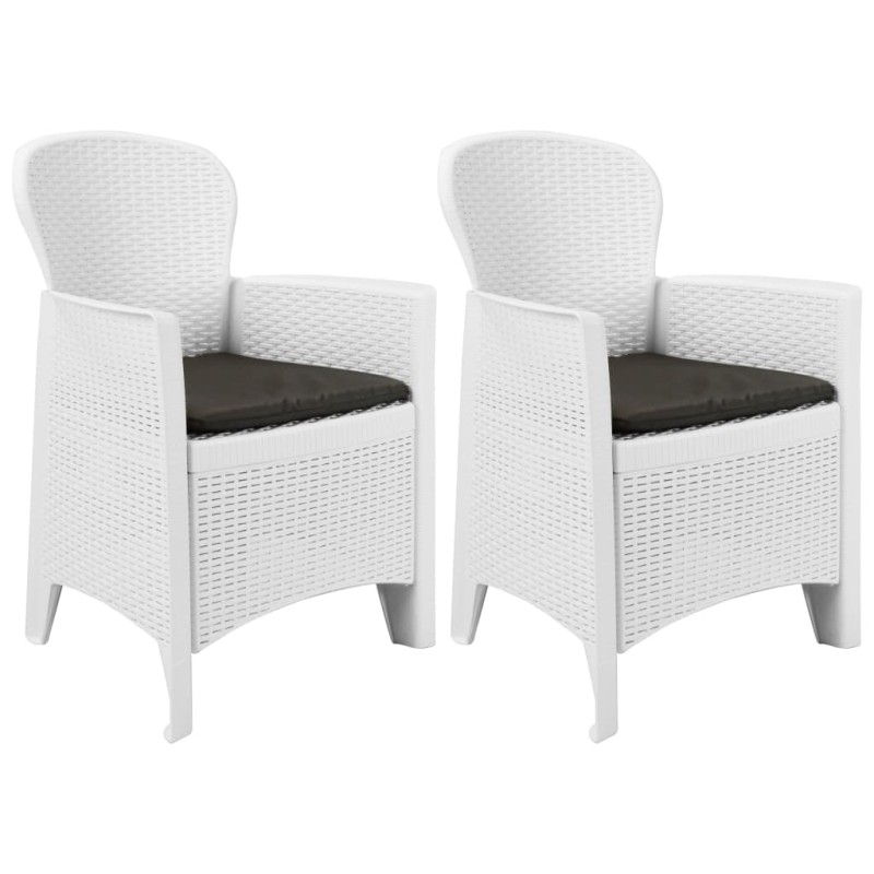 vidaXL Gartenstühle 2 Stk. mit Kissen Weiß Kunststoff Rattan-Optik vidaXL Gartenstühle 2 Stk. mit Kissen Weiß Kunststoff Rattan-Optik