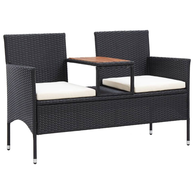 vidaXL 2-Sitzer-Gartenbank mit Teetisch 143 cm Poly Rattan Schwarz vidaXL 2-Sitzer-Gartenbank mit Teetisch 143 cm Poly Rattan Schwarz