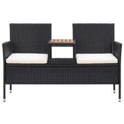 vidaXL 2-Sitzer-Gartenbank mit Teetisch 143 cm Poly Rattan Schwarz