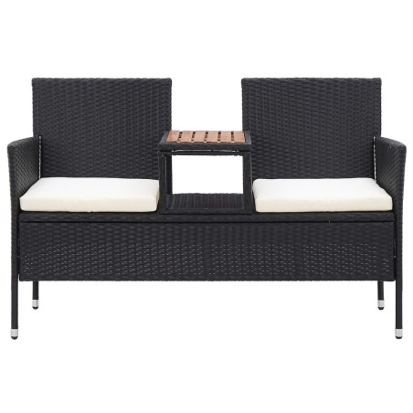 vidaXL 2-Sitzer-Gartenbank mit Teetisch 143 cm Poly Rattan Schwarz