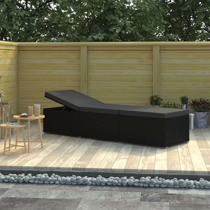 vidaXL Sonnenliege mit Auflage Poly Rattan Schwarz vidaXL Sonnenliege mit Auflage Poly Rattan Schwarz
