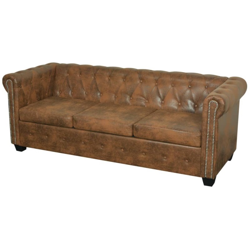 vidaXL Chesterfield-Sofa 3-Sitzer Kunstleder Braun vidaXL Chesterfield-Sofa 3-Sitzer Kunstleder Braun