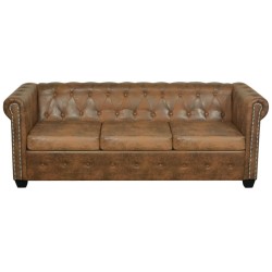 vidaXL Chesterfield-Sofa 3-Sitzer Kunstleder Braun 