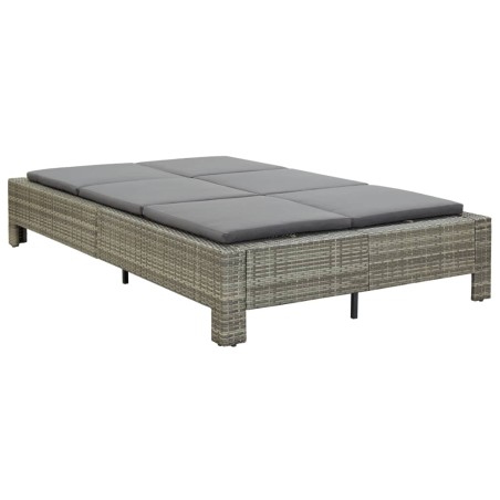 vidaXL 2-Personen-Sonnenliege mit Auflage Grau Poly Rattan
