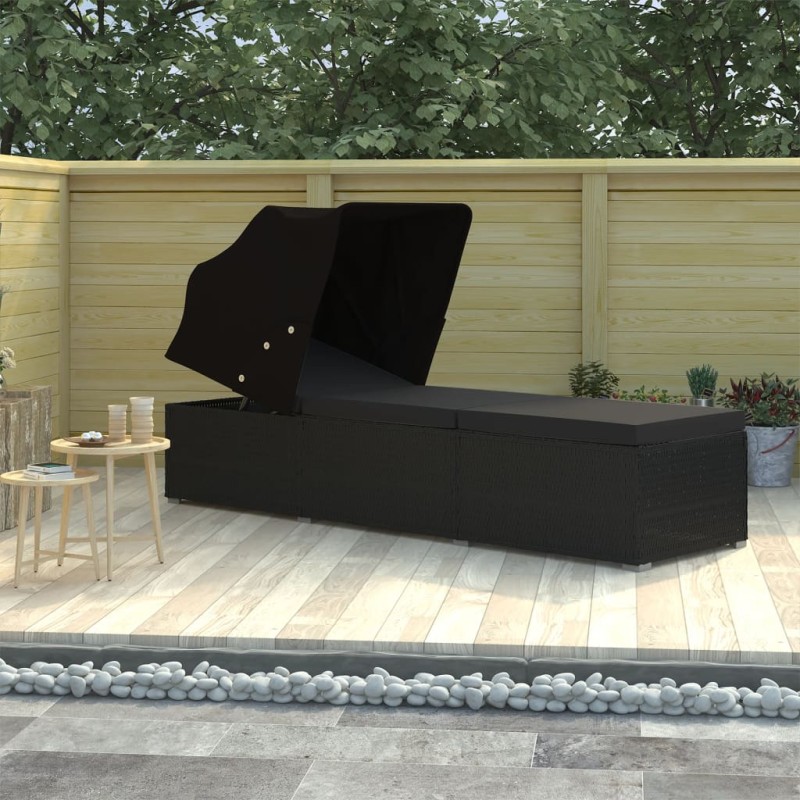 vidaXL Sonnenliege mit Sonnenschutz und Auflage Poly Rattan Schwarz vidaXL Sonnenliege mit Sonnenschutz und Auflage Poly Rattan Schwarz