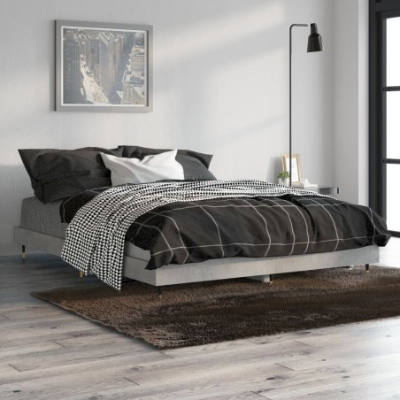 vidaXL Bettgestell Betongrau 135x190 cm Holzwerkstoff