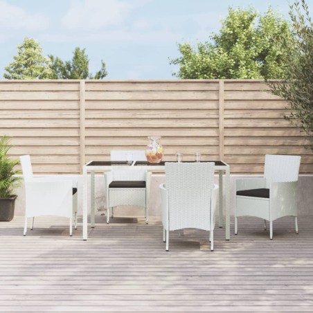 vidaXL 5-tlg. Garten-Essgarnitur mit Kissen Weiß Poly Rattan