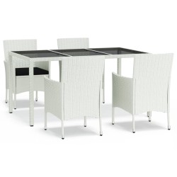 vidaXL 5-tlg. Garten-Essgarnitur mit Kissen Weiß Poly Rattan
