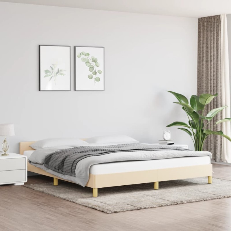 Bettgestell mit Kopfteil Creme 160x200 cm Stoff Bettgestell mit Kopfteil Creme 160x200 cm Stoff