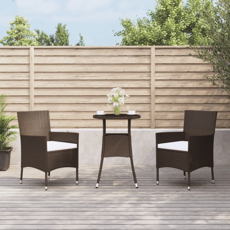 vidaXL 3-tlg. Garten-Bistro-Set mit Kissen Braun Poly Rattan vidaXL 3-tlg. Garten-Bistro-Set mit Kissen Braun Poly Rattan
