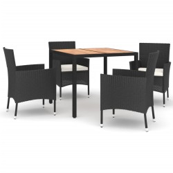 vidaXL 5-tlg. Garten-Essgruppe mit Kissen Schwarz Poly Rattan
