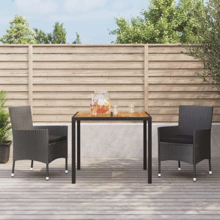 vidaXL 3-tlg. Garten-Essgruppe mit Kissen Schwarz Poly Rattan