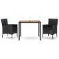 vidaXL 3-tlg. Garten-Essgruppe mit Kissen Schwarz Poly Rattan vidaXL 3-tlg. Garten-Essgruppe mit Kissen Schwarz Poly Rattan