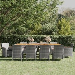 vidaXL 11-tlg. Garten-Essgruppe Grau Poly Rattan