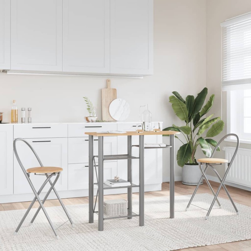 vidaXL 3-tlg. Bar-Set Grau und Braun Holzwerkstoff und Eisen vidaXL 3-tlg. Bar-Set Grau und Braun Holzwerkstoff und Eisen